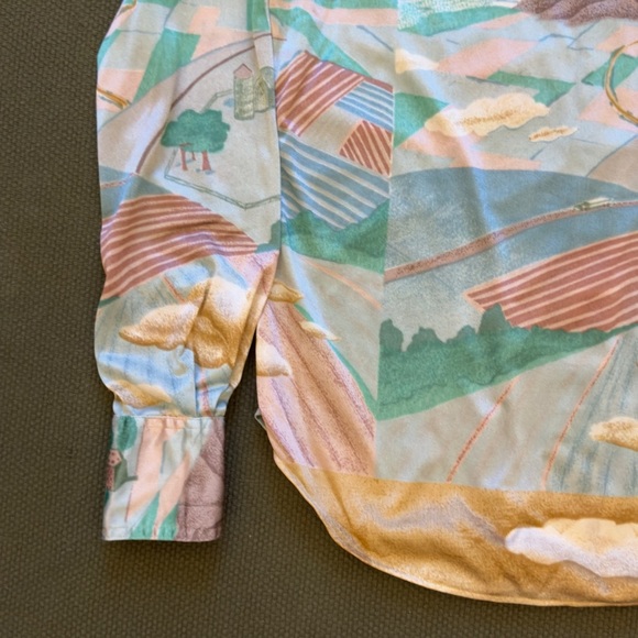 Vintage 70s Mountain Prairie Landscape Long Sleeve Button Up Shirt - Picture 10 of 13